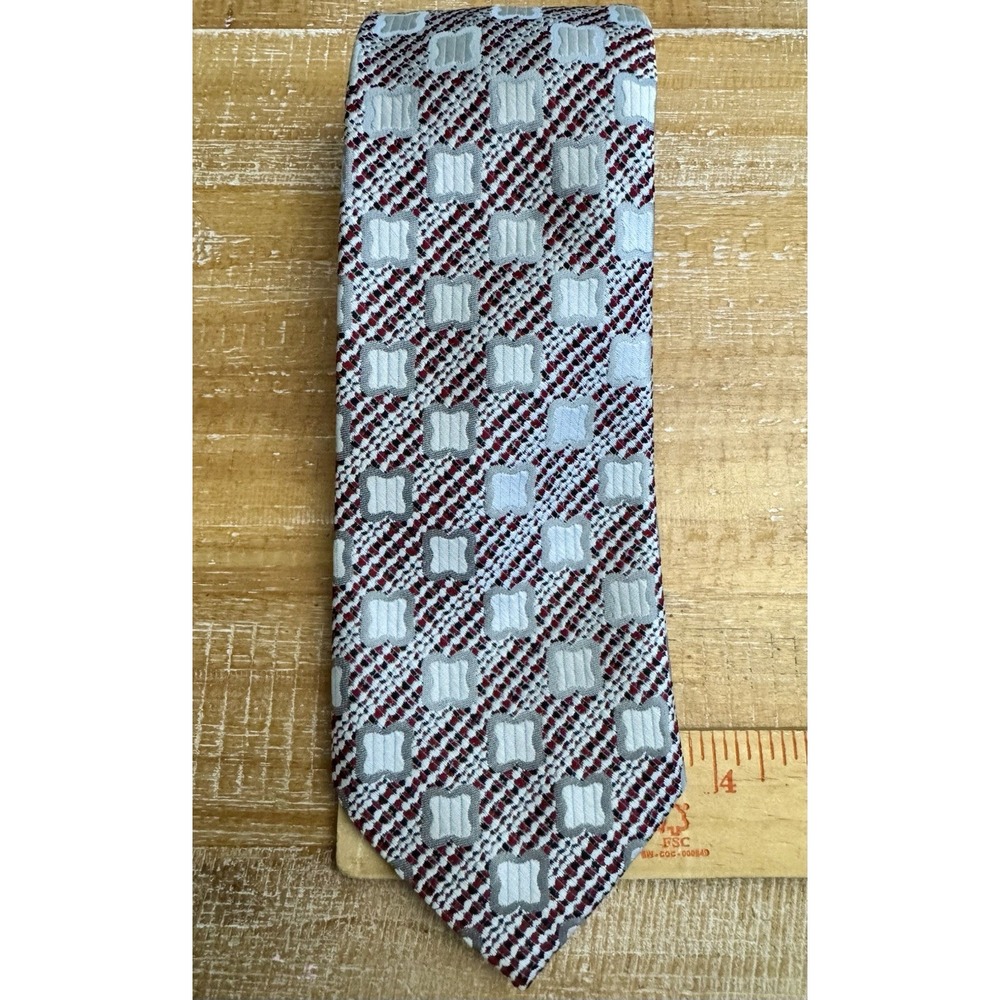 VTG Sears‎ Mens Store Tie 100% Polyester Silver Navy Red Retro